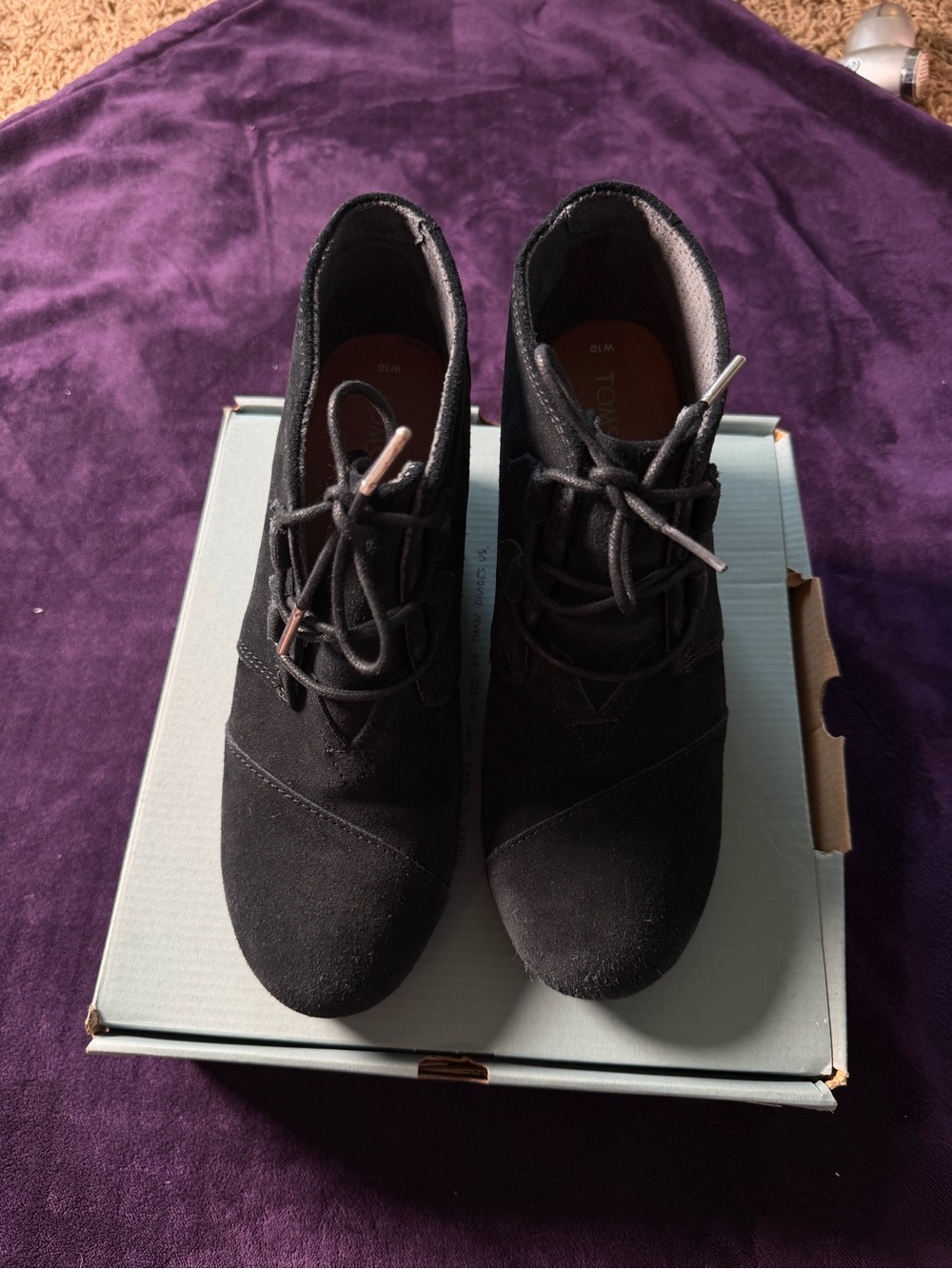 TOMS Kala Black Suede Wedge Booties Women’s Size 10 | 2010s Style